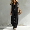 thumbnail image 5 of hoksml Women's V-Neck Short Sleeve Jumpsuit, Casual Button Front Wide Leg Overalls with Pockets, 5 of 7