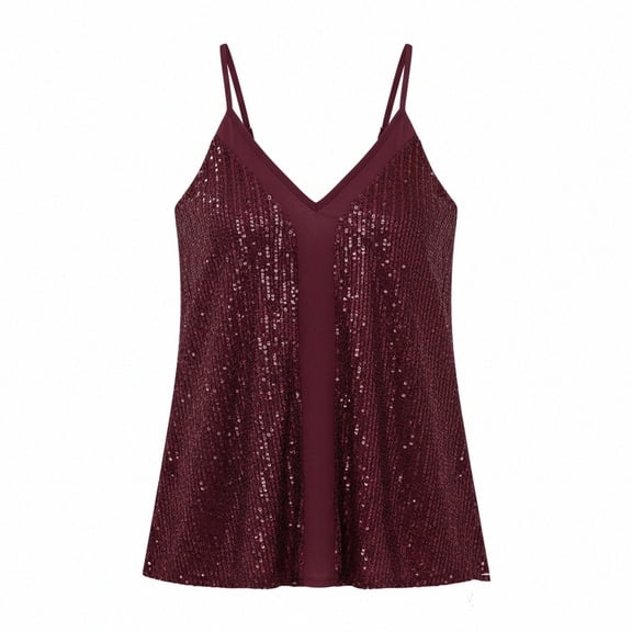 DHFJKG Fashion Sequin Camisole Tops For Women Sleeveless Spaghetti Strap V Neck Flowy Tank Party Carnival Versatile Tops