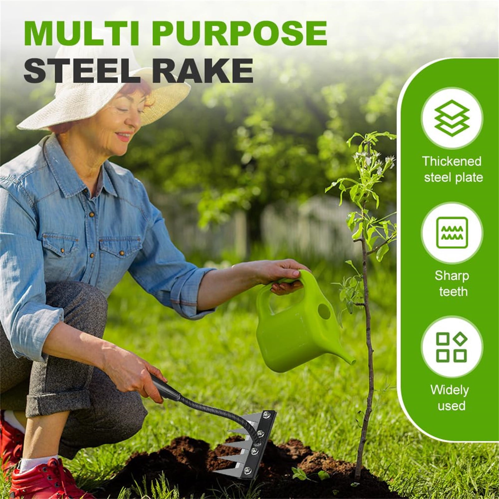 Gnwei 5/6/7/8 Teeth Heavy-Duty Garden Weeder Rakes, Iron Rake for Yard Lawn and Garden Maintenance - Multi-Option Hand Weeder Puller Tool for Gardening and Weed Removal