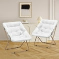 thumbnail image 6 of YEXJ Saucer Chair for Adult, Square Comfy Cozy Chair Folding Chair Faux Fur Metal Frame Foldable Reading Chair Accent Chair for Bed Room Living Room Set of 2, White, 6 of 11