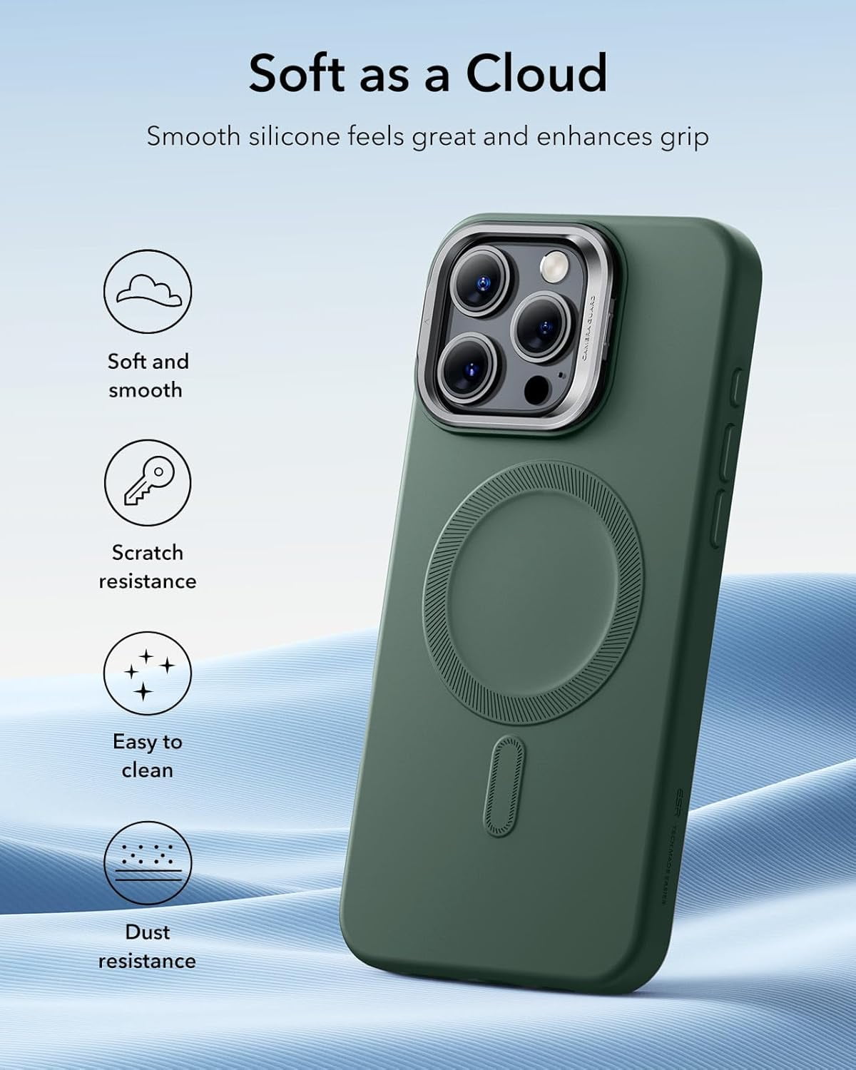 MHAWBL-for iPhone 16 Pro Max Case, Silicone Case with Stand, Compatible with MagSafe, Built-in Camera Stash Stand, Magnetic Phone Case for iPhone 16 Pro Max, Cloud Series, Green