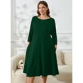 thumbnail image 2 of SHOWMALL Robe Évasée pour Femmes Grande Taille Vert Foncé 4X Robe Décontractée Manches 3/4 Robe Midi Col Bateau Robe Fluide avec Poches, 2 of 6