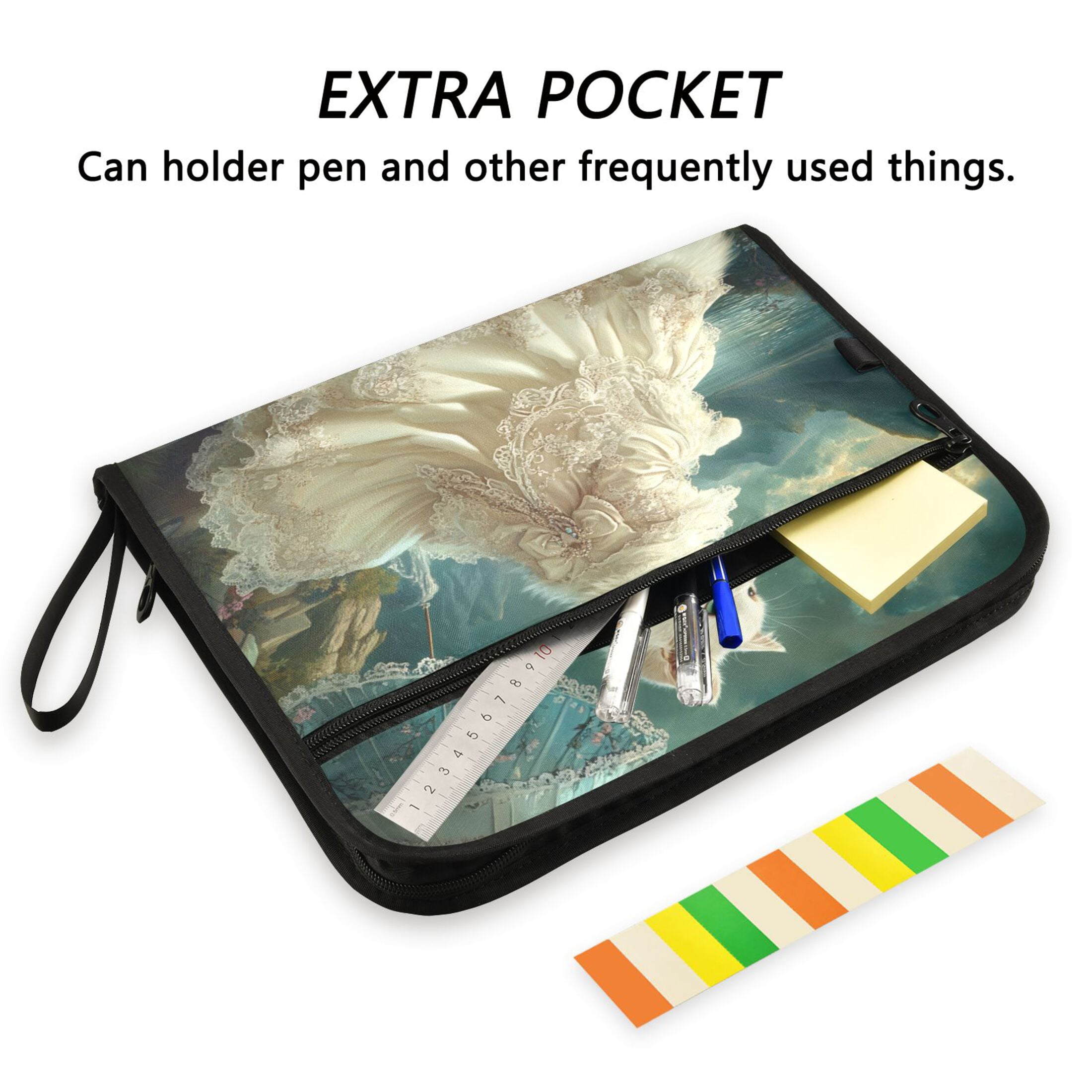 WOBOGO Princess White Cat Expanding File Folder Letter Size Accordion Filing Organizer 13 Pocket Separate Organ Pocket