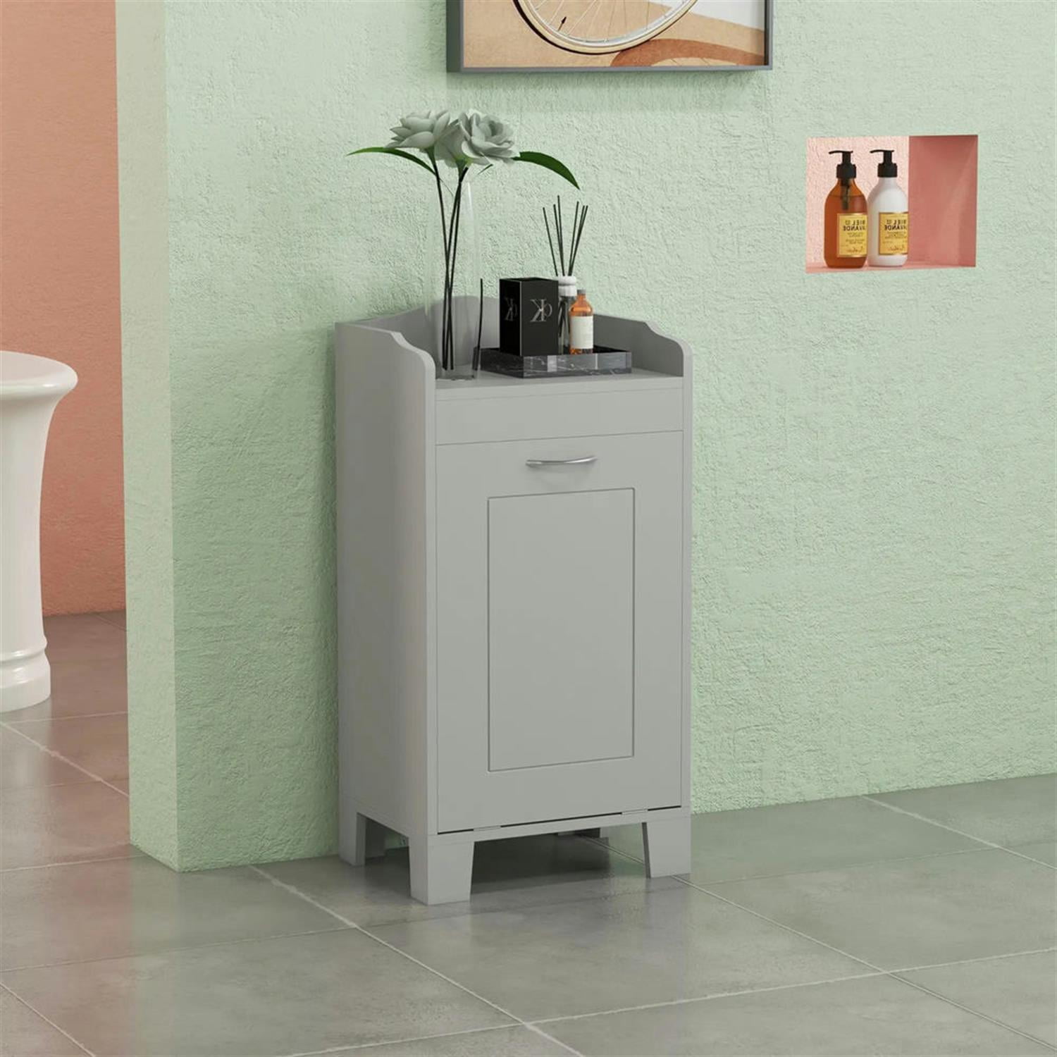 Demi Bonn 31" Bathroom Storage Cabinet with Tilt-Out Trash, Laundry Cabinet with Tilt Out Laundry Basket for Kitchen, Living Room, Gray