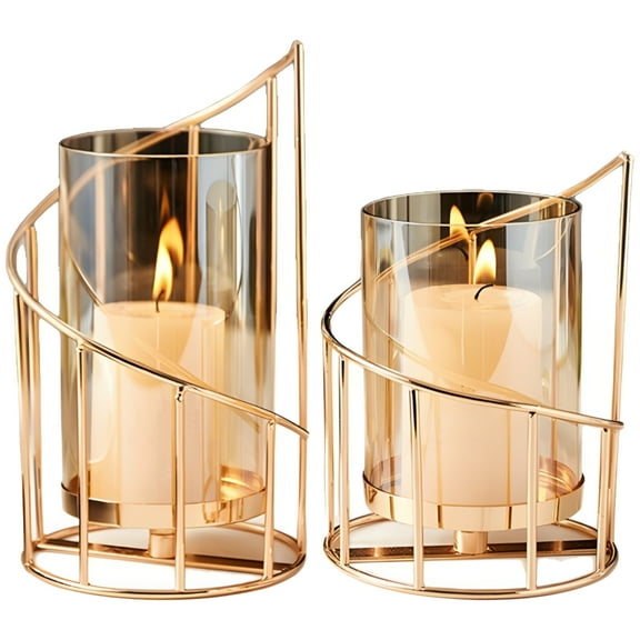 Gold Candle Holders for Table Centerpiece, Candle Holder Set of 2, Metal Wire Design, Includes Small and Large Size, Ideal for Pillar Candles