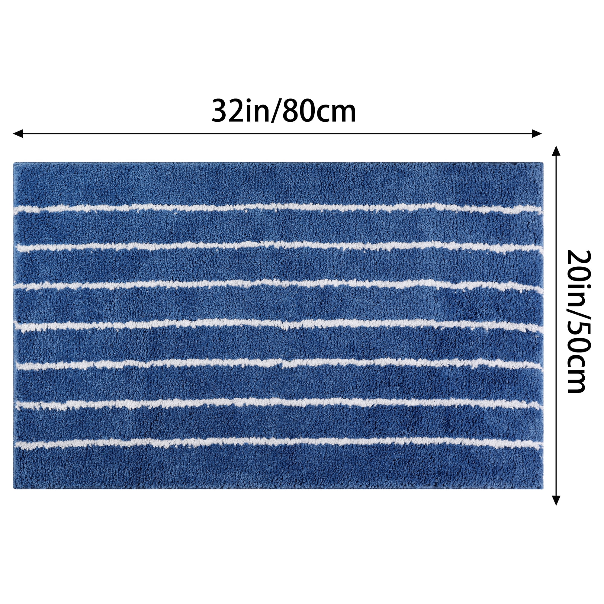 Unique Bargains Striped Bathroom Rug Non-Slip Fluffy Bath Carpet Water Absorbent Bathmat Dark Blue 20" x 32"