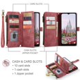 thumbnail image 5 of JTCASES for Samsung Galaxy A13 Wallet Case with Zipper Purse Card Holders Flip Stand Wrist Strap Magnetic Closure PU Leather Anti-scratch Support Wireless Charging Drop Resistant BUsiness Shell, Red, 5 of 10