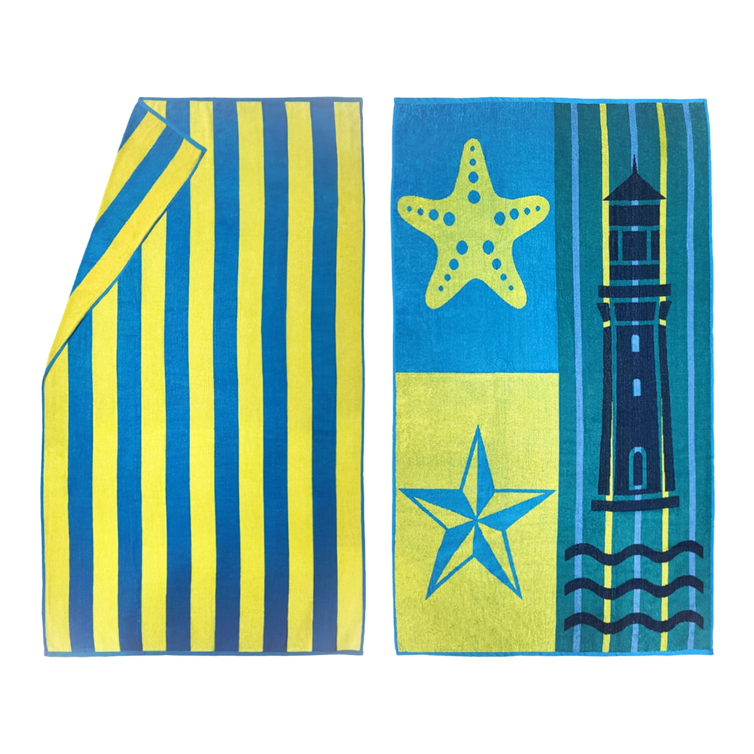 Kaufman - Premium 2-Pack Velour Oversized Double Jacquard Reversible 750 GSM Beach, Pool Towel, Plush Towel, 40in x 70in, Luxurious 100% Cotton (Turq/LTH)