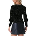 thumbnail image 3 of INSPIRE CHIC Party Velvet Tops for Women's Round Neck Lantern Long Sleeve Metallic Stars Blouse Top M Black, 3 of 5