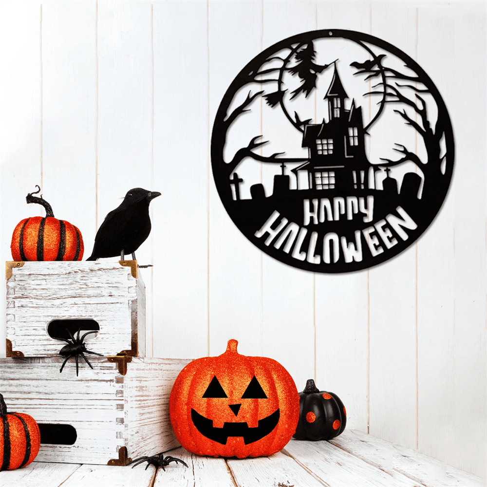 Gothic Halloween Iron Wall Art Dancing Witches Crescent Moon Decor