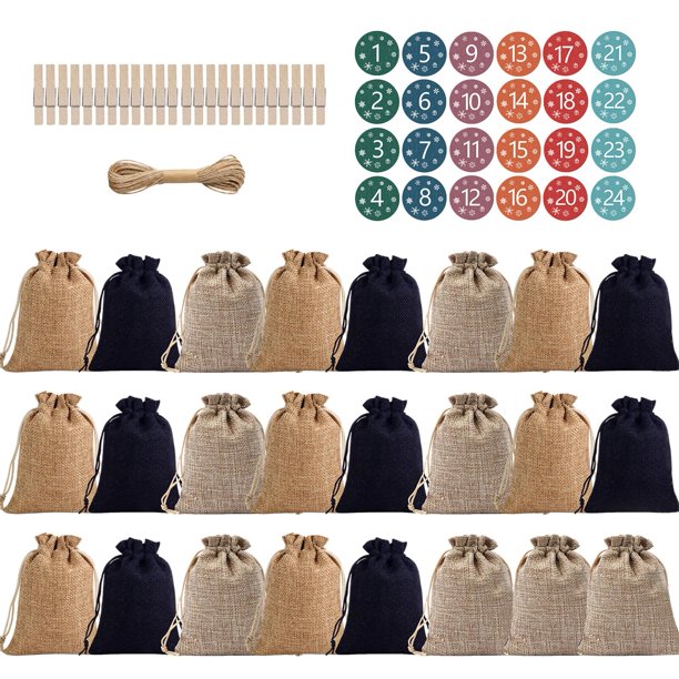 Bolsa con cordón para Calendario de Adviento de Navidad, bolsa colgante con cuenta regresiva para Calendario de Navidad, 24 días de regalo