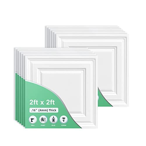 2ft x 2ft White Icon Relief Ceiling Tiles - Drop Ceiling Tile 24 x 24in – Waterproof, Washable and Fire-Rated - High-Grade PVC to Prevent Breakage-Package of 12 Tiles$$Tools & Hardware Other