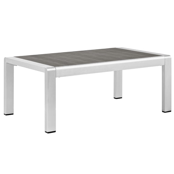 Afuera Living Outdoor Patio Wood and Aluminum Coffee Table in Silver/Gray