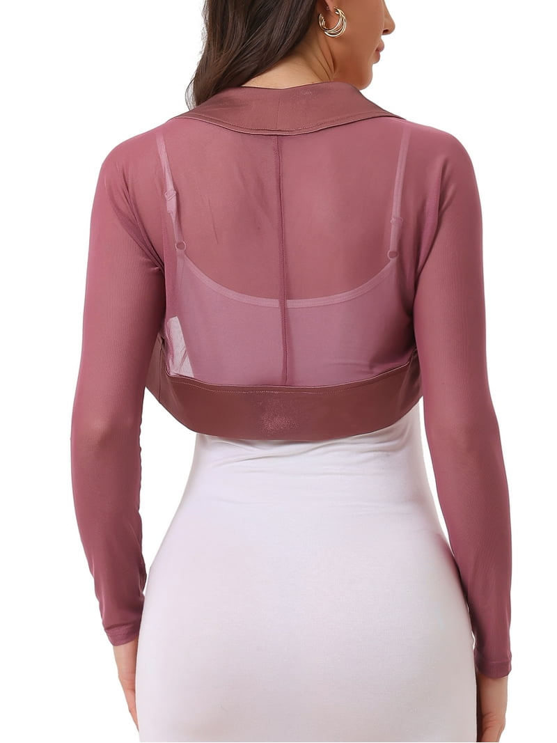 pink shrugs and boleros for evening dresses Inspire Chic Women's Satin Shrugs for Evening Dress Open Front Mesh Cardigan Elegant Wedding Bolero M Dark Pink