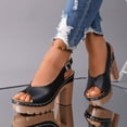 thumbnail image 4 of Platform Heels for Women Lug Sole Chunky High Heeled Sandals Peep Toe Splice Leather Adjustable Strap Pumps Black Size 8.5, 4 of 6