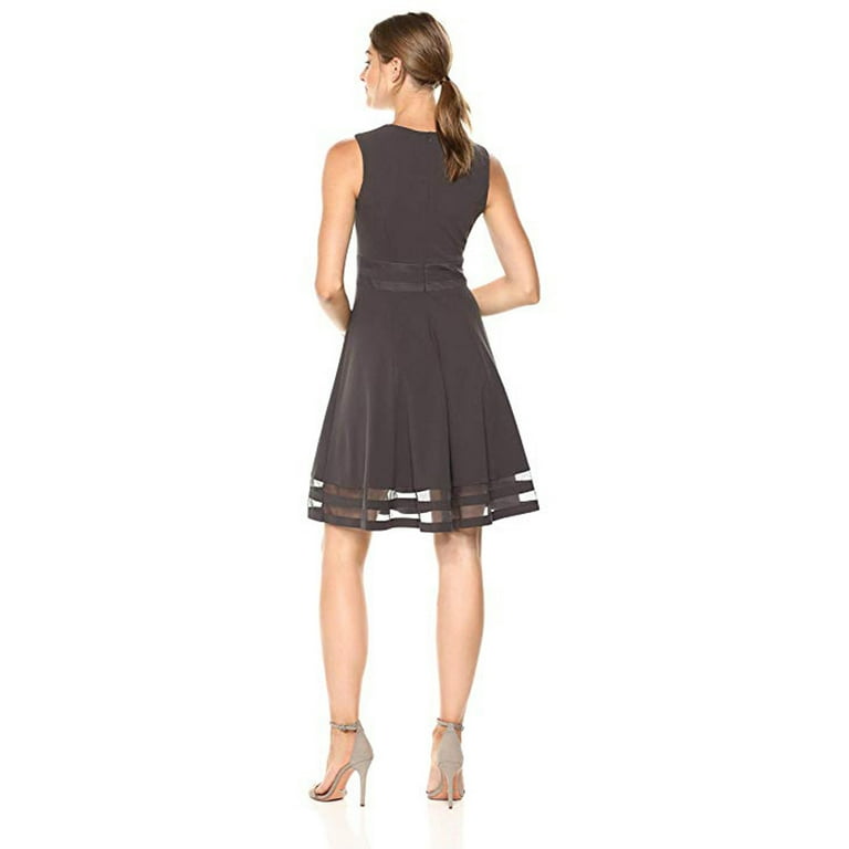 Calvin Klein Sleeveless Round Neck Fit and Flare Dress with Sheer Inserts,  Gunmetal, 12 - Walmart.com