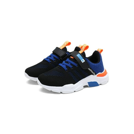 

Fangasis Boys Sneakers Magic Tape Running Shoes Breathable Athletic Sneaker Boy s Trainers School Comfort Soft Sole Walking Shoe Black Blue 2.5Y
