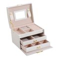 thumbnail image 1 of Joyero, Caja de Almacenamiento de Joyas de Viaje portátil de Cuero PU de Tres Capas con Espejo y Cerradura, Regalo para niñas y Mujeres (Blanco Perla) -Blanco ER, 1 of 5