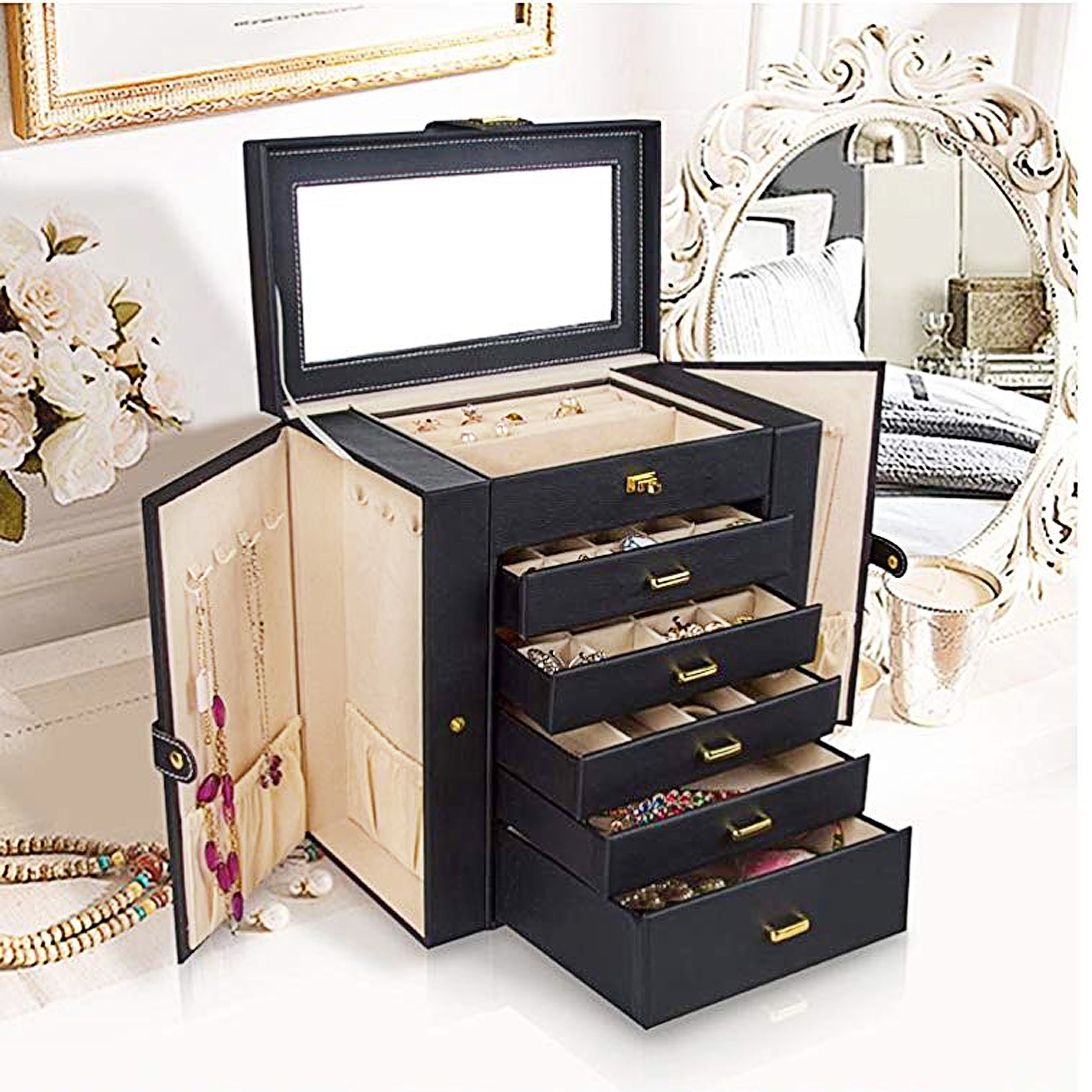 AKOZLIN Huge Jewelry Box Organizer Functional Lockable, Extra