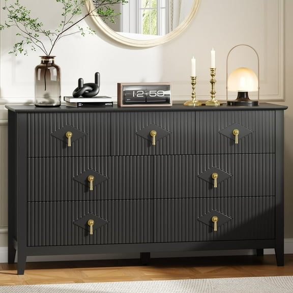 Huisuilinss Fluted Dresser For Bedroom,7 Drawer Dresser,Modern Chest Of Drawers,Wide Double Dresser TV Stand,Wood Storage Organizer For Living Room Hallway Entryway
