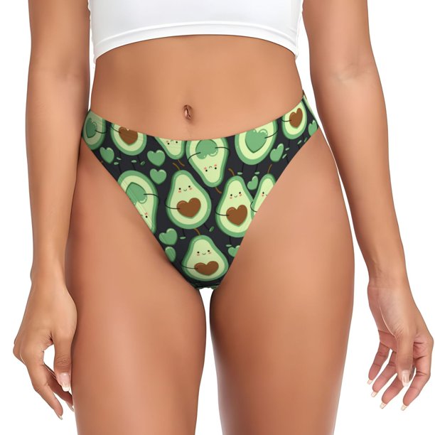 Balery Avocado Heart Tangas de Algodón para Mujer con Estampado – Ropa Interior Sexy, Transpirable, G-string-X-Large