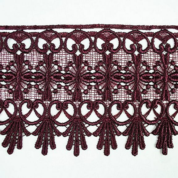 Altotux 4.75" Gold Coral Green Gray Eggplant Embroidered Venice Lace Trim By 15" (EGGPLANT)