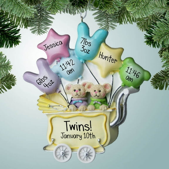 Twins in Buggy - Personalized Ornament - First Christmas - Perfect Stocking Stuffer - Great Gift Ideas