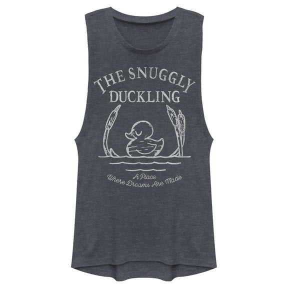 Junior's Tangled Snuggly Duckling Motto Festival Muscle Graphic Tee Denim Blue Heather Small