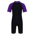 thumbnail image 2 of Alvivi Unisex Kids One Piece Rash Guard Zippered Bodysuit Swimsuit 4-16 Purple&Black 14, 2 of 3