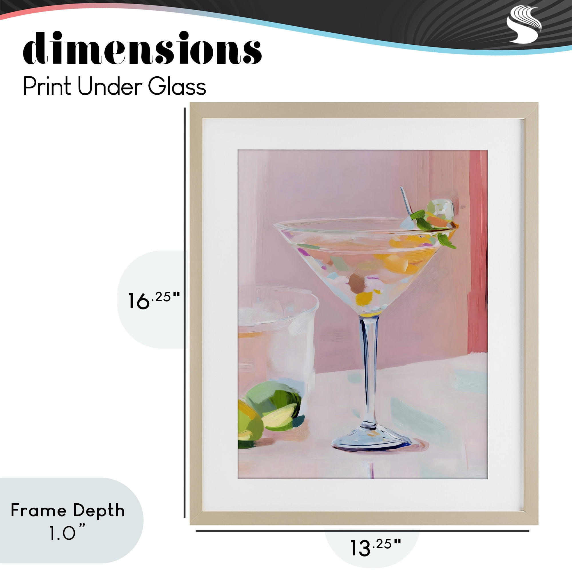 Stupell Industries Pink Martini Bar with Lime Birch Framed Print Under Glass, design by The Prints Vibe