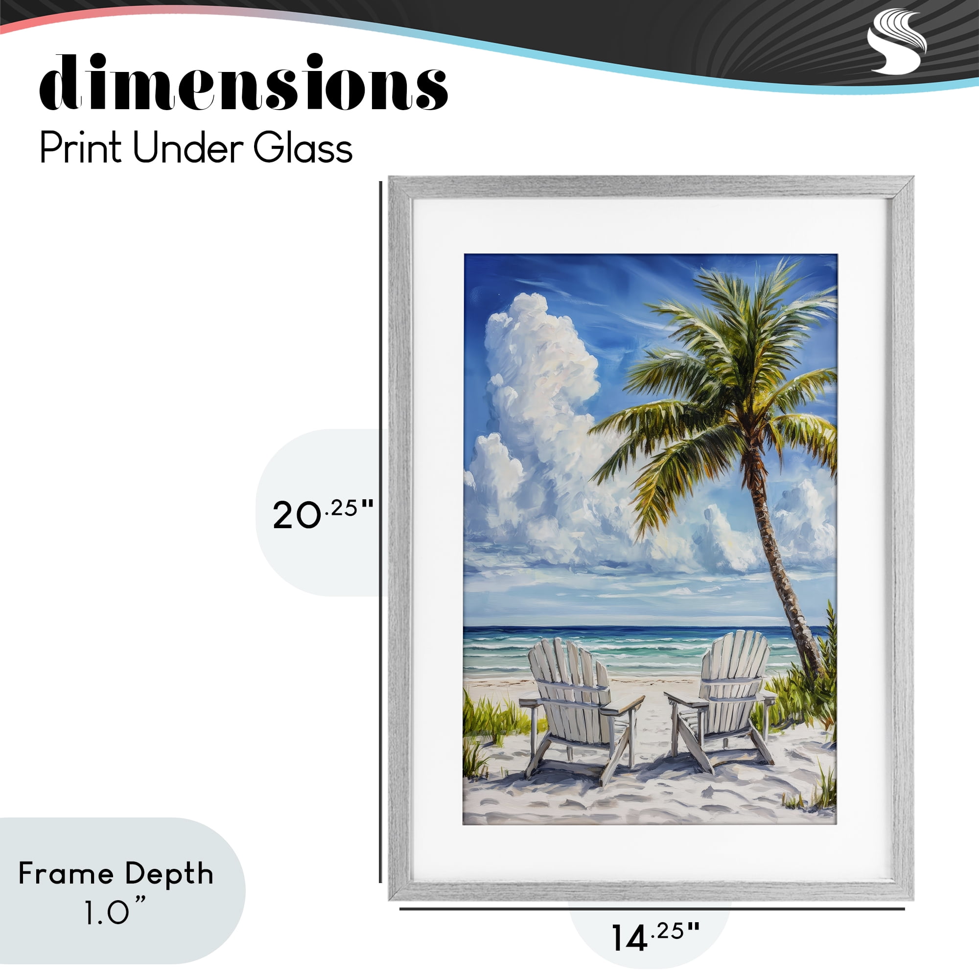 Stupell Industries Clouded Beach with Looming Palm Gray Framed Print Under Glass, design by Petal Prints Design