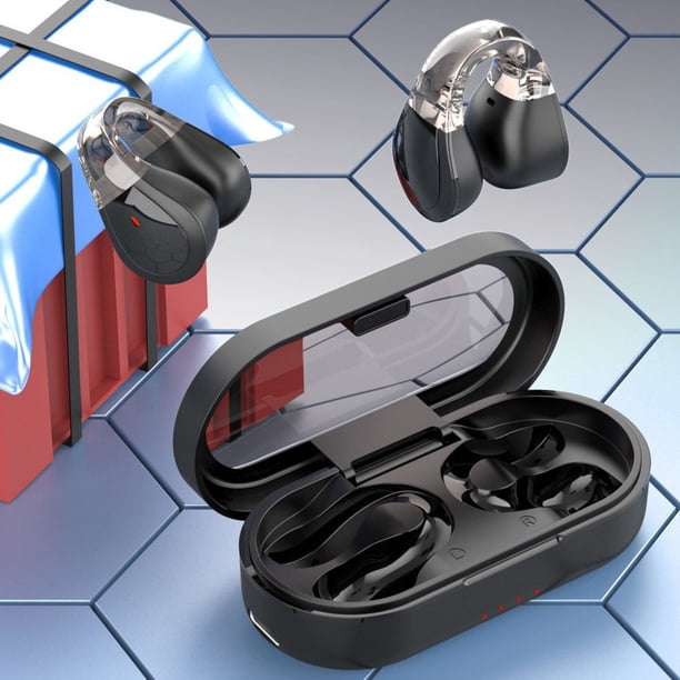 Auriculares Bluetooth con clip, no intraaurales, estuche de carga con pantalla de batería