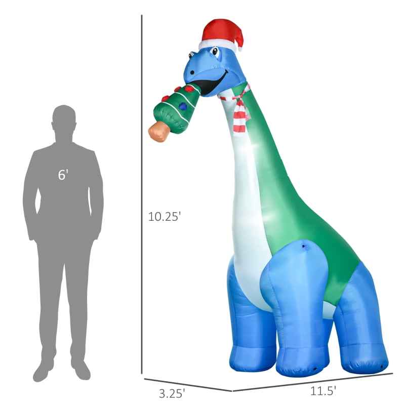 Alvantor Christmas Inflatable Dinosaur with Tree in Mouth, Blow-Up LED Yard Decoration 133.75"x39.25"x122" Blue