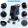 thumbnail image 2 of Infans Folding Pet Stroller 4-Wheel Pet Travel Carrier w/Storage Basket Navy, 2 of 7