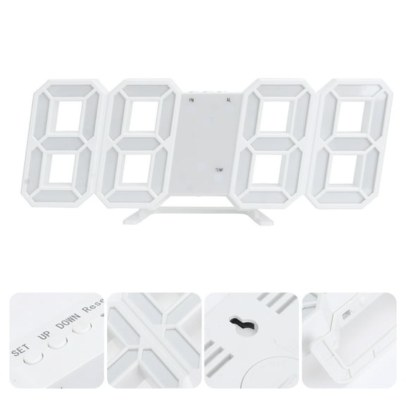 HOOWIFFY Electric Digital Clock 3D LED Digital Clock White Plastic 1Pack