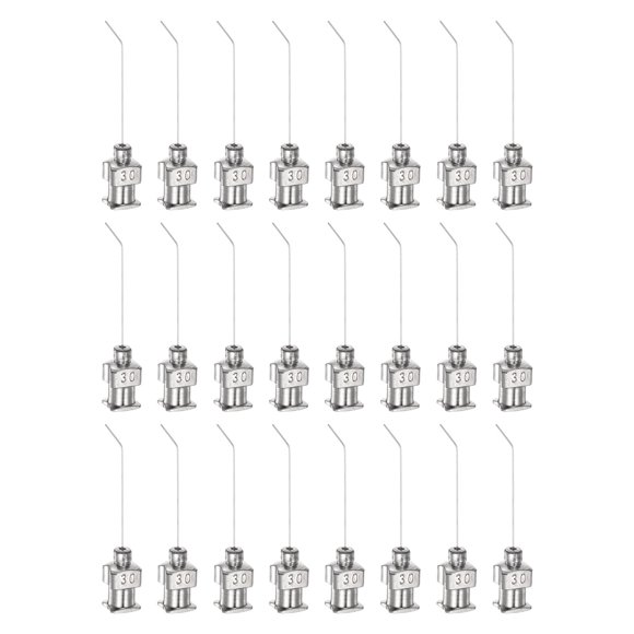 Blunt Tip Dispensing Needle 30 Gauge 1 Inch 45 Degrees Bent Flow, Silver Tone, 24pcs