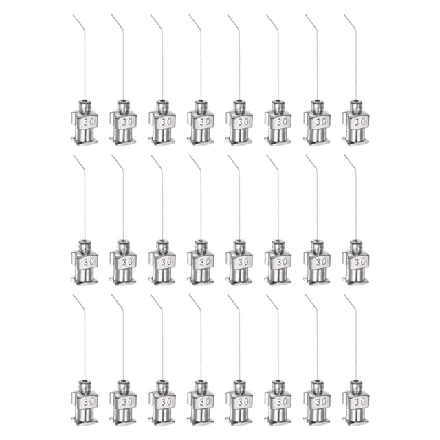 Blunt Tip Dispensing Needle 30 Gauge 1 Inch 45 Degrees Bent Flow, Silver Tone, 24pcs