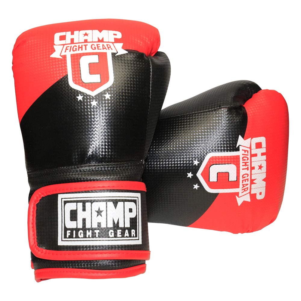 Champ Boxing Gloves for Training, Sparring, Kickboxing, MMA, Muay Thai, Durable PU Leather, Multi-Layered Foam, Wrist Support, Breathable Design, Black/Red, 12oz