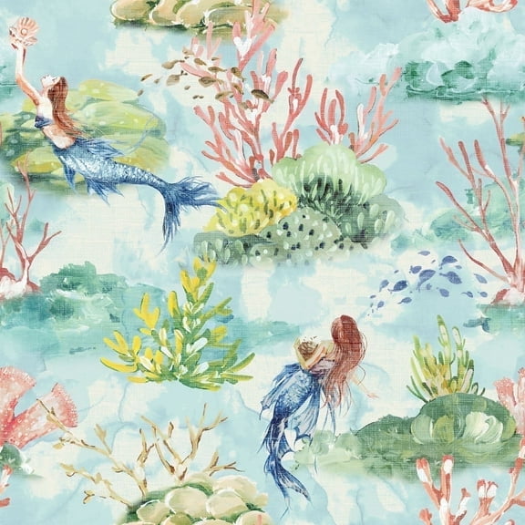 Tempaper Sea Glass Mermaid Toile Peel and Stick Wallpaper, 20.5" x 16.5'