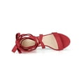 thumbnail image 4 of BLISSFUL STEP Women's Sandals Solid Color Mid Block Heels Lace up Sandals Red 8, 4 of 8