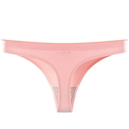 ameIAEA Womens Ice Silk Thong Breathable Seamless Comfy Panties Mid Waist Stretch Invisible Underwear