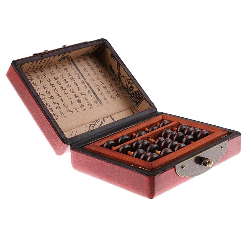 Vintage Chinese Wooden Bead Arithmetic Abacus with Box Calculator Counting 