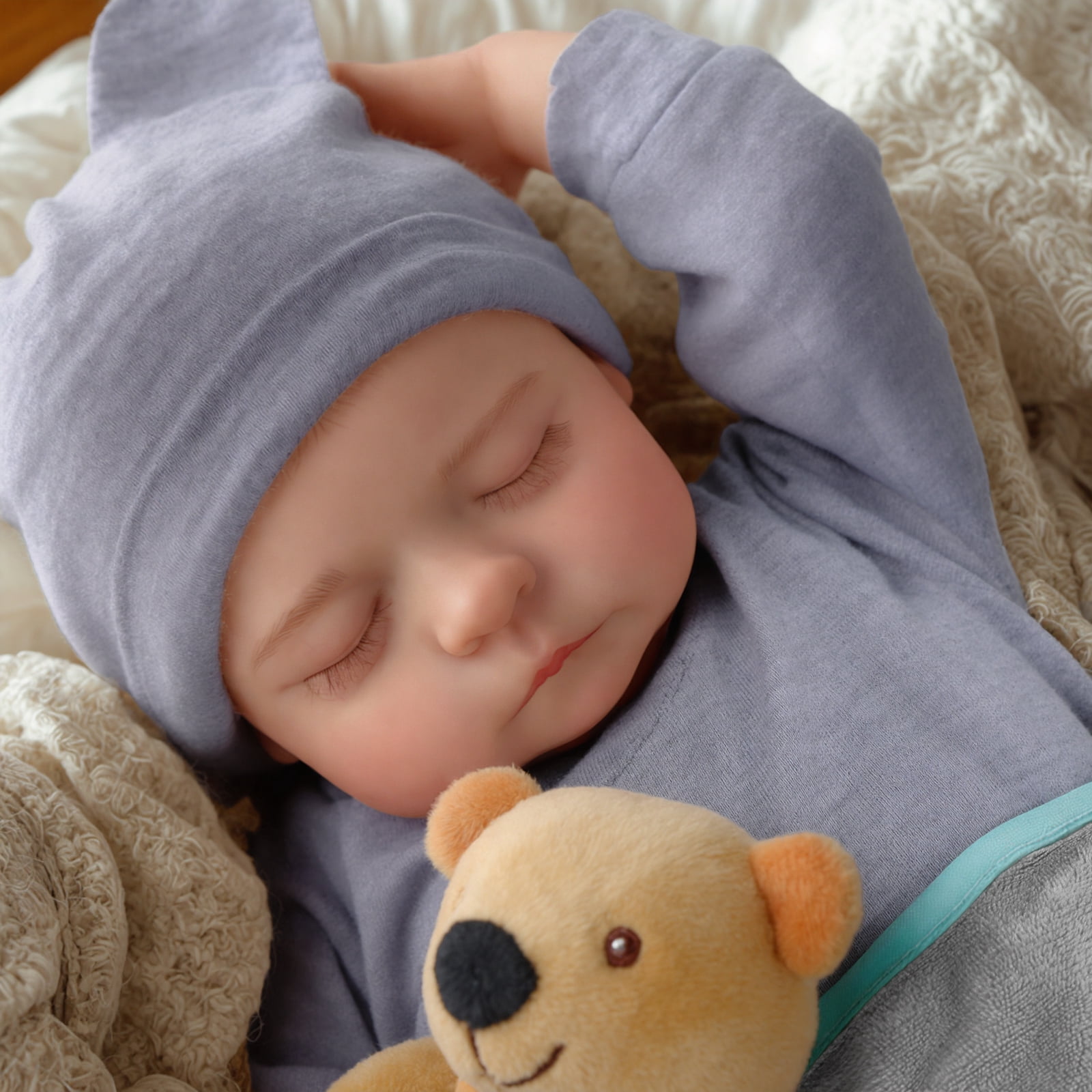 RSG 17 Inch Eyes Closed Sleeping Reborn Baby Doll, Soft Cloth Body with Accessories & Gift Box, Gift for Kids 3+