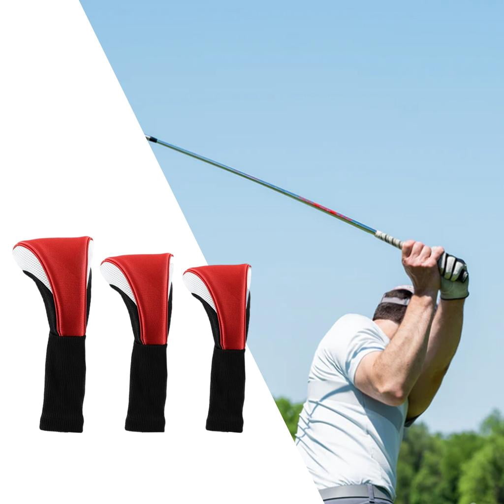 harayaa 3Pcs Nylon Golf Club Head Cover Driver Wood Headcover Protector Red White