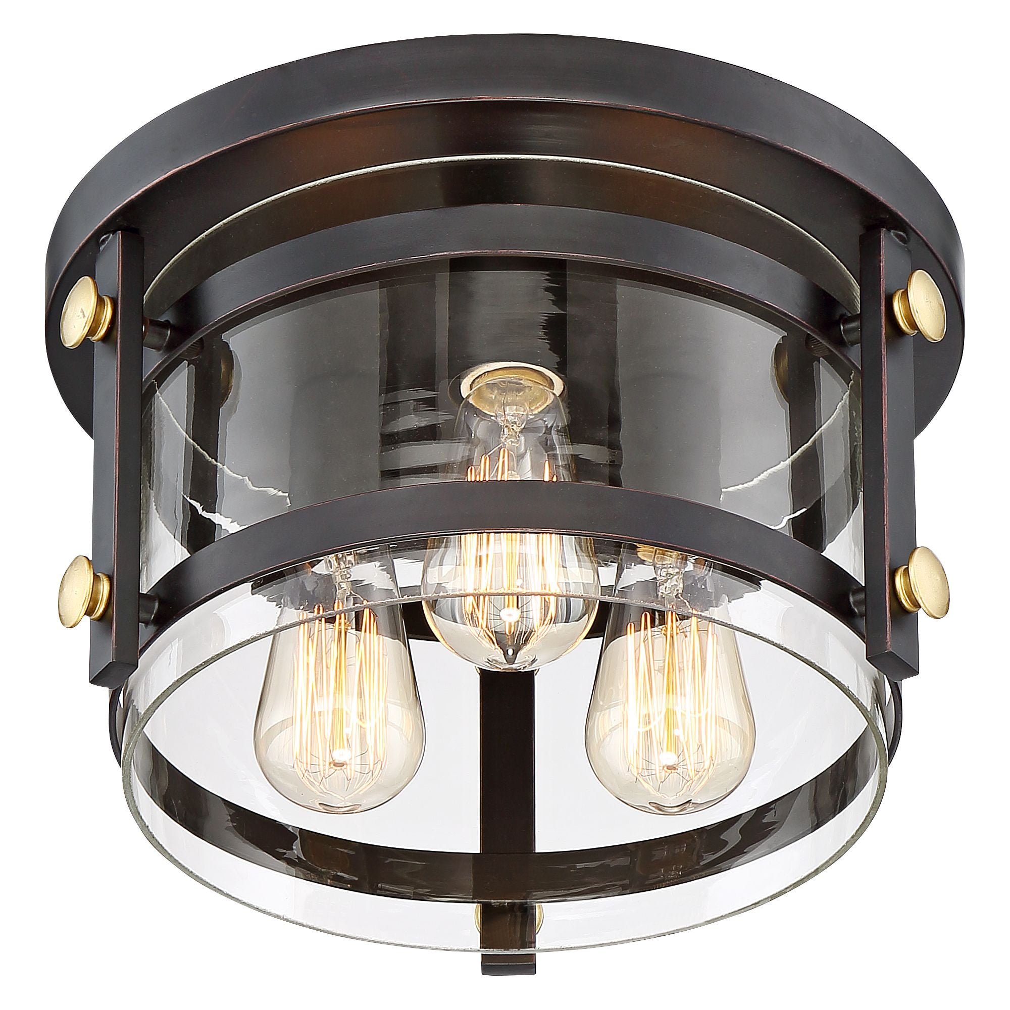 Franklin Iron Works Eagleton Modern Farmhouse Ceiling Light Flush Mount Fixture 13 1/2" Wide Oil Rubbed Bronze 3-Light Clear Glass for Bedroom House