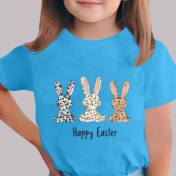 Blusas y camisas de manga corta con cuello redondo Camiseta estampada de manga corta de Pascua para niños Cuello redondo Manga corta Casual Versátil Para niñas Niños Top de poliéster