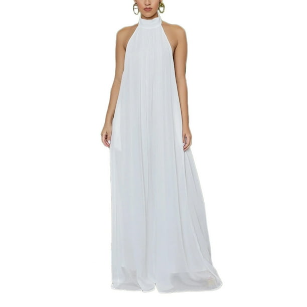 VISgogo Mono sin mangas con cuello halter para mujer con pierna ancha Color sólido Ropa de verano fresca sin espalda VISgogo moda