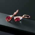 thumbnail image 4 of Gem Stone King 18K Rose Gold Plated Silver Red Created Ruby and White Moissanite Dangle Earrings for Women (6.94 Cttw, Gemstone July Birthstone, Oval 10X8MM, Trillion 5MM), 4 of 4