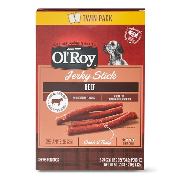 Ol'Roy Jerky Stick Dog Treats with Real Beef Chews, 25 oz Box (2 Pack)