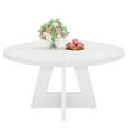 thumbnail image 4 of Fnova 47" Coffee Table, Round Dining Table for 4 People, Modern Farmhouse Wooden Kitchen Table, Living Room, White (Chairs Not Included), 4 of 16